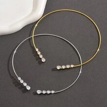 1 pieza Collar gargantilla ajustable con forma de lágrima de alambre de cobre y circonita artificial, accesorio versátil para mujeres