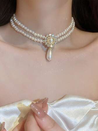 洛丽塔风格复洛克仿珍珠流苏项链，适合各种场合，女士晚宴舞会舞会婚礼装饰配饰颈链配饰