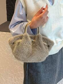 Autumn/Winter New High-End Pleated Cloud Fluffy Faux Rabbit Fur Handbag, Versatile Lady-Like Fuzzy Elegant Belt Decor Shoulder Bag, Suitable For Commuting, School, Shopping, Vacation, Party - Multicolor - View 9