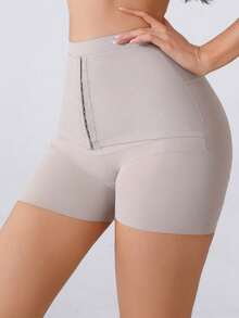 Pantalones cortos moldeadores de cintura alta con botones - Beis - Ver 4