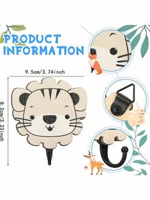 1 pieza Gancho de pared con forma de animal de madera, instalación resistente para habitación de niños, entrada, colgar ropa, bolsas - Multicolor - Ver 6