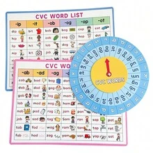 Lachilly 英语拼读益智游戏套装，CVC单词游戏转盘儿童学习玩具，CVC单词构建儿童拼写练习卡，学前班、幼儿园、课堂、家庭教育、教师必备、儿童教育游戏 - 彩色 - 查看 5