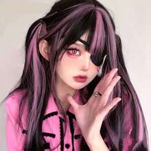 22英寸长黑色与红色混合合成假发角色扮演洛丽塔原宿假发带刘海万圣节日常假发 - 彩色 - 查看 3