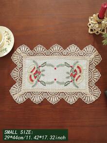 ABEST6522 Home&Living store 100% Polyester Vintage Christmas Linen Table Mat Set, With Candle And Bell Embroidery, Four-Sided Fan-Shaped Hollow Lace Trim, Holiday Decoration Placemats, Suitable For Christmas Dinner, Bridal Shower, Banquet, Kitchen Decor - Multicolor - View 10