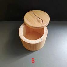 Bamboo Salt Jar Kitchen Seasoning Bottle Kitchen Supplies Circular Bamboo Seasoning Box Spice Rack - Multicolor - View 8