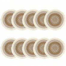 2pcs/4pcs/6pcs/8pcs/10pcs Round Tassel 14.97in Placemats Heat-Resistant Table Mats White Polyester Woven Table Mats Room Decor Dining Table Decor Heat-Resistant Anti-Scald Suitable For Various Tableware Protect Restaurant Tabletop Fabric Tabletop Protection Holiday Gift Bohemian Style Indoor Outdoor Use - Multicolor - View 11