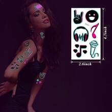 Sheet brillan en la oscuridad tatuajes temporales Styles Aldult Fluorescencia UV Neón Cuerpo Cara Falso Impermeable Tatuaje Pegatinas para Mujeres Hombres,Rave Festival Accesorio Fiesta Suministros - 10 Hojas Fiesta de la Música - Ver 2