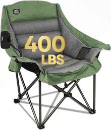 Silla de camping plegable tamaño XL, capacidad resistente de 400 libras, silla de campamento acolchada grande y cómoda, silla de brazos para césped con portavasos integrado - Verde claro - Ver 13