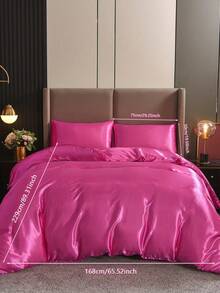 3pcs Plain Polyester Duvet Cover Set, Solid Color With Corner Ties Design, Set Includes: 1 Zippered Duvet Cover (No Filler) + 2 Pillowcases (No Filler), Suitable For Bedroom/Travel/Dorm (Boys/Girls) - Hot Pink - View 17