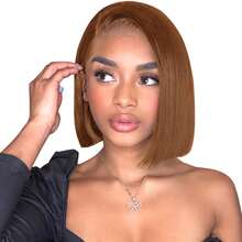 Eulisi 13X4 短款波波头假发，100% 真人发，180% 密度，直发蕾丝前假发，女士真发，无胶高密度蕾丝前假发，60% 真人发，预先拔毛，带婴儿发，自然发际线，8-14 英寸 - 自然色&黑色系 - 查看 22