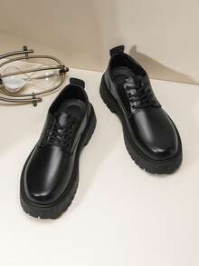 بوت رجالي جديد لخريف 2025، بوت جلدية كاجوال متعددة الاستخدامات، بوت عمل رسمية بتصميم أصابع مستديرة باللون الأسود