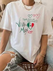 Camiseta Blanca de Mujer 100% Algodón, "Viva México" con Corazón y Bandera, Ligera (180g), Ideal para Fiestas Patrias Mexicanas, para Amantes de México,halloween,disfraz halloween mujer,playeras de mujer,blusas para dama casuales,blusas para mujer,blusas,blusas para dama casuales,blusas elegantes dama,tops,Camisetas De Mujer Casual,Camisetas De Mujer Algodón,Camisetas De Mujer Con Estampado Floral,Camisetas De Mujer Blanco,Camisetas De Mujer Negro,Camisetas De Mujer En Oferta,Mangas Cortas Para Mujer,blusas mexicanas de mujer. - Blanco - Ver 1
