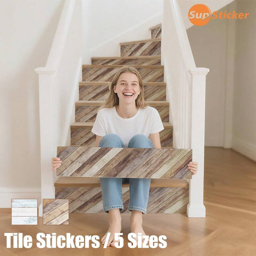 SUPSTICKER 1 rouleau (1 pièce) Autocollants pour escaliers avec motif bois clair bleu et brun clair. Décoration murale en PVC autoadhésif et amovible, avec propriétés imperméables, faciles à nettoyer et sans couture. Idéal pour les marches d'escalier, les surfaces de meubles, les sols de balcon, les sols de salle de bain et plus encore. Parfait pour la décoration de la maison et la rénovation d'espace. Plusieurs tailles disponibles.