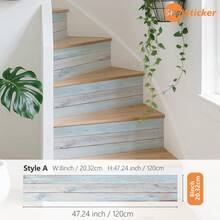 SUPSTICKER 1 rouleau (1 pièce) Autocollants pour escaliers avec motif bois clair bleu et brun clair. Décoration murale en PVC autoadhésif et amovible, avec propriétés imperméables, faciles à nettoyer et sans couture. Idéal pour les marches d'escalier, les surfaces de meubles, les sols de balcon, les sols de salle de bain et plus encore. Parfait pour la décoration de la maison et la rénovation d'espace. Plusieurs tailles disponibles.