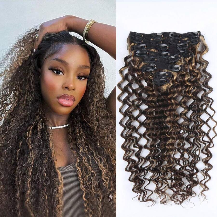 Clip In Hair Extensions Real Human Hair, 20 Inch 120g, #427 Highlight Blonde, Invisible Seamless Body Wave Brazilian Remy Human Clip In Extensions For Women 8pcs With Double Weft - P427 - Ver 1