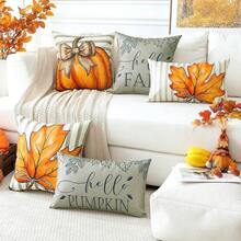 Artscope - Juego de 4 fundas de almohada de otoño de 16 x 16 pulgadas, Hello Fall Hello Pumpkin Buffalo Plaid Maple Leaf Harvest - Fundas de almohada decorativas al aire última intervensión para sofá - gris - Ver 9