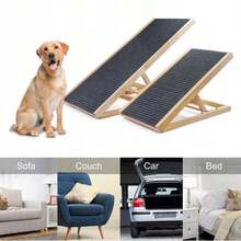 Rampa ajustable para mascotas, escalera plegable antideslizante para subir perros, rampa auxiliar para sofá cama para mascotas con reposapiés de madera - Color de la veta de la madera - Ver 3