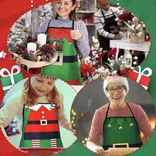 4件套圣诞围裙、可爱厨房烹饪围裙、圣诞精灵圣诞老人雪人围裙、可调节厨房烹饪围裙、趣味女式厨师围裙