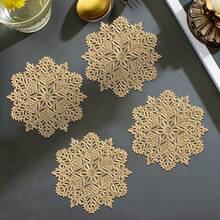1/4/6pcs(10cm*10cm), Christmas Snowflake Placemats, PVC Placemats For Christmas Table Decorations, Vase Mats, Christmas Table Snowflake Decorative Protective Mats.
