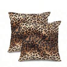 2件装豹纹枕套，100%涤纶柔软豹纹枕套，家居沙发床装饰靠垫套，单面印花（不含枕芯），4种尺寸可选 - 棕色 - 查看 12