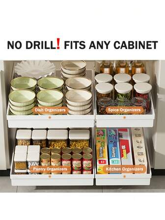 No-Drill Pull-Out Storage Tray - Heavy Duty Sliding Shelf, Space-Saving Cabinet Organizer For Kitchen, Bathroom, Under Sink, Closet - Compatible With Cabinet Doors And Drawers, Compact Design, Durable Construction, Essential For Apartment Dwellers