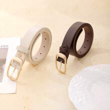 2 chiếc thắt lưng da PU thời trang đa năng cỡ lớn dành cho nữ, khóa kim loại vàng cao cấp, phù hợp với quần jean, váy và nhiều dịp khác nhau - Màu be + nâu - Xem 6