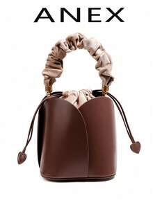 Drawstring Pocket Petal Brown New Basket Bucket Bag Niche Design Retro Women's Handbag Ladies Shoulder Crossbody Bag With Anti-Wear Rivets At The Bottom, Suitable For Weddings, Leisure, Daily Social Gatherings And Festivals