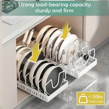 Stozle 1pc Or 2pcs Heavy-Duty 304Stainless Steel-Pull-Out Pot Lid Organizer Rack - Under Cabinet Storage With 8 Adjustable Compartments, Space-Saving Pull-Out Shelf, Compatible With Pots, Pans, Lids - Ideal For Kitchen, Restaurant, Or Home Use - Easy Installation Under Cabinet Organizer, Kitchen Organization, Compact Design, Sturdy Construction, Restaurant Owners - 2Pack白色 - 查看 2