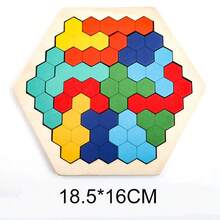 1set 3d Hexagonal Wooden Jigsaw Puzzle For Kids' Educational Toy, Brain Iq Test Game Montessori Toy Gift,Jenga,Wood Game,Toys>Brain Game - Multicolor - View 9