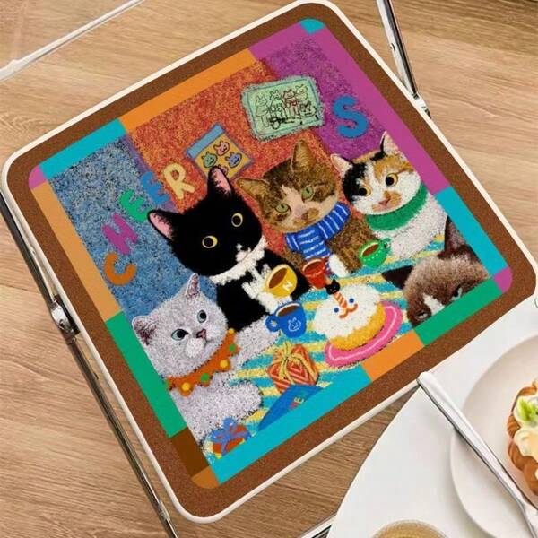 1 pièce Coussin de chaise design rétro mignon de chat, coussin de siège confortable pour dortoir d'étudiant, bureau, utilisation toute saison