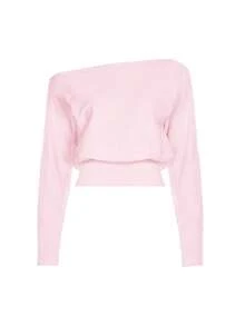 ii Asymmetric Shoulder Casual Women Sweater With Stylish Design Pink Spring - Pink - View 5