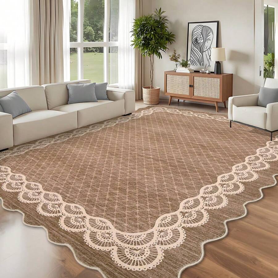 Home Decor Kitchen Area Rug Bordered Thin Carpet Non Shedding Non Slip Stain Resistant Floorcover Low Pile Printed Washable Hallway Runner Rug Soft Easy To Clean Mat Throw Rug For Bathroom Bedroom Living Room Dinning Room Laundry - Camel - View 1