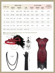 YESSA 1920s Flapper Dresses For Women Great Gatsby Dress Roaring 20s Costumes Sequin Harlem Nights Dress With 20s Accessories - Red - View 7
