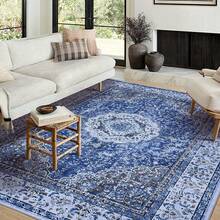 Techigher 5 Sizes Rugs Living Room|Area Rugs| Washable–120 X170 Cm Boho Vintage Floral Rug, Soft Faux Lamb Velvet Rug & TPR Non-Slip Backing Carpet For Bedroom,Bathroom, Dining Room, Kitchen, Entryway & Office - Blue+Grey - View 12