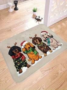 1pc New Christmas Doormat, Suitable For Dog Lovers, Holiday Animal Knitted Pattern Decor, Applicable For Living Room, Bedroom, Indoor - Machine Washable - Flannel Material, Delicate Wrap, Skin-Friendly, No Pilling, Slightly Water-Resistant Easy Care, Odorless - Ideal For Home Decor, Room Decor, Living Room Carpet, Bedroom Carpet, Bathroom Carpet, Kitchen Carpet, Area Rug, Hotel Decor - Area Rug, All Season Use.