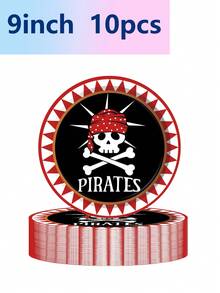 10pcs Theme Party Supplies Birthday Party Decoration Supplies Disposable Paper Plates Paper Towels Paper Cups Exquisite Crafts Fashion Match Party Pirate Skull Picnic Adventure