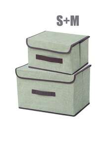 2pcs Desktop Storage Boxes, Fabric Finishing Boxes For Dormitory Clothes, Toys, Books, Snacks And Sundries, Linen Foldable Storage Containers, For Home Use - Multicolor - View 18