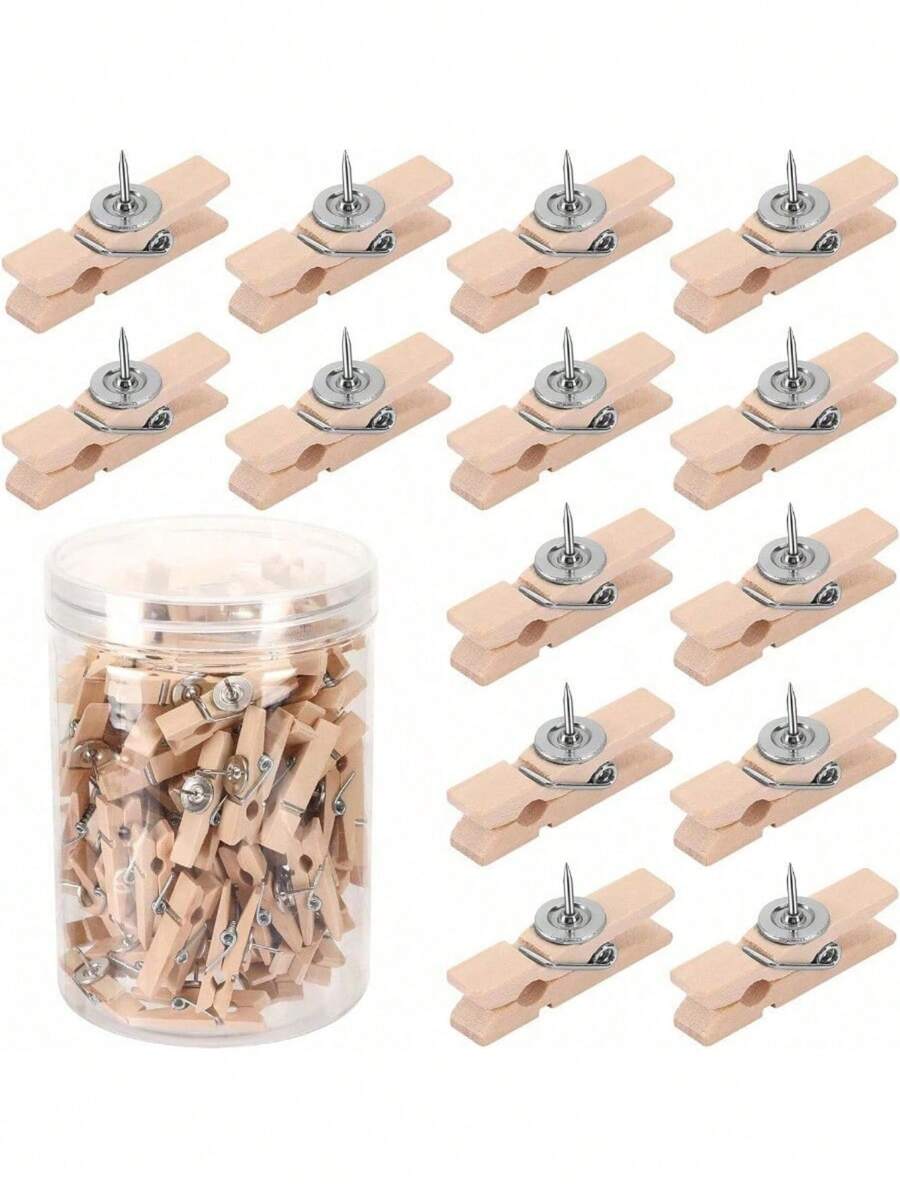 20pcs Creative Wooden Clips, Photo Clips, Cork Board Pins, Multipurpose Pins Suitable For Cork Boards And Bulletin Boards, Office And Classroom Decor - Multicolor - View 1
