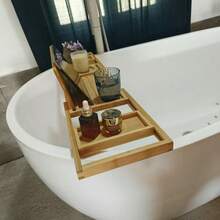 Bambusowa tacka do wanny, luksusowy stojak do przechowywania w łazience, odpowiedni na prezent do nowego domu, stojak na owoce w formie książki telefonicznej do wanny, prosty i kompaktowy prezent rozgrzewający, stojak na kieliszki do wina do wanny