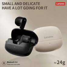 Lenovo TA210 蓝牙耳机，IPX5 防水防汗，适用于暴雨高强度锻炼，蓝牙 5.4 稳定连接，6 小时播放时间 + 快速充电 10 分钟 = 2 小时，ENC 通话降噪，蓝牙耳机，超轻 3.1g 设计，安全贴合跑步健身房，黑色，米色 - 黑色 - 查看 4