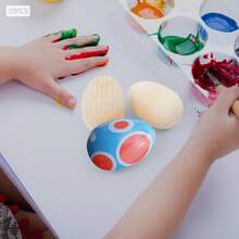 OUKANING 1.57 * 2.36in 50pcs Holzeier, DIY Handwerk Eier, dauerhafte Osterdekoration Eier - Beige - Übersicht 5