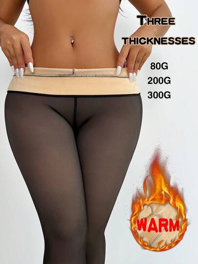 1双200克/300克女士不透明连裤袜，保暖内衬连裤袜，加厚透明丝袜，适合大码身材，日常穿着及约会装扮皆宜，秋冬季款