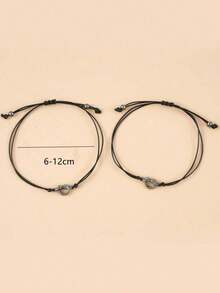 2pcs Minimalist Vintage Stainless Steel Heart Knot Braided Friendship Blessing Bracelet Set For Men