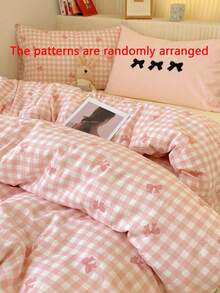 Bộ ga trải giường 3 món (1 ga trải giường + 1/2 vỏ gối, không bao gồm chăn bông), họa tiết kẻ caro đơn giản, ga trải giường mềm mại và thoải mái, phù hợp cho phòng ngủ, phòng khách. - Nhiều màu - Xem 8