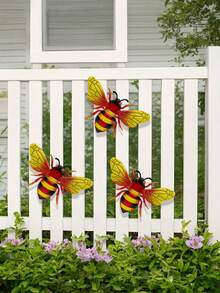 3 piezas/set Decoración de pared de metal con diseño de abeja para jardín, valla, patio o exterior, decoraciones colgantes de abejorros para exteriores