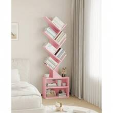6 Tier Tree Bookshelf, Small Bookcase With Storage Cabinet, Modern Narrow Bookshelves Organizer, Floor Standing Book Shelf For Bedroom/Living Room/Home Office/Corner - 粉色 - 查看 8