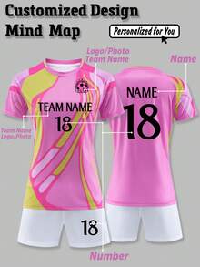 2pcs Personalized Women's Athletic Soccer Jersey-Customized Club Name,Number And Photo Print Tank Top+Shorts Sports Set &Casual Wear Spring/Summer