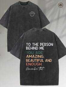 To The Person Behind Me... Text Graphic Black Short Sleeve Tee,Fashion Street Pattern Short-Sleeve Pure Cotton Double-Sided Washed T-Shirt - 黑色 - 查看 1