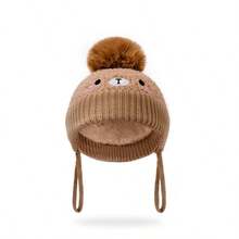 Cute Pom Pom Knitted Beanie Hat, European & American Style Newborn Infant Warm Windproof Pullover