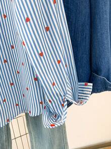 YUXIN 热销清新蓝白条纹心形元素衬衫舒适透气多场景四季女上衣 - 藍條 - 查看 10